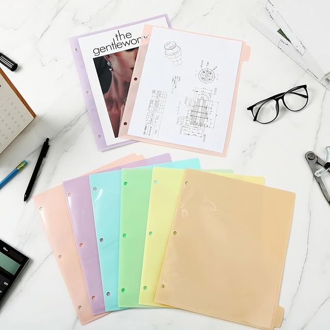 Epakh 24 Pcs Binder Dividers for 3 Rings Binders Index Dividers with Two Clear Pockets Plastics Sheets Protectors with Tab Labels for School Office Organization (Macaron)