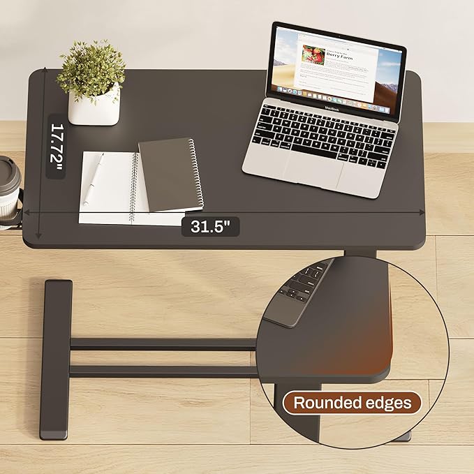 FLEXISPOT Mobile Standing Desk with Wheels Pneumatic Laptop Desk Rolling Computer Cart Movable Height Adjustable Small Sit Stand Workstation Home Use (31.5" W x 17.7" D, Black)