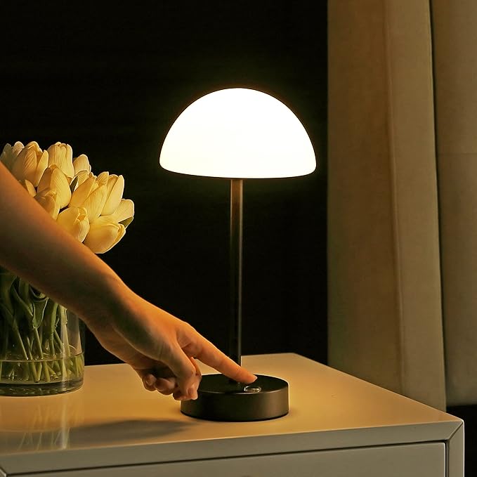 JONATHAN Y 12.5" Oil Rubbed Bronze/White Modern Rechargeable Portable LED Table Lamp, Cordless Dimmable Touch Accent Lamp with White Frosted Glass Shade for Bedroom Living Room Bar Vanity (JYL7109B)