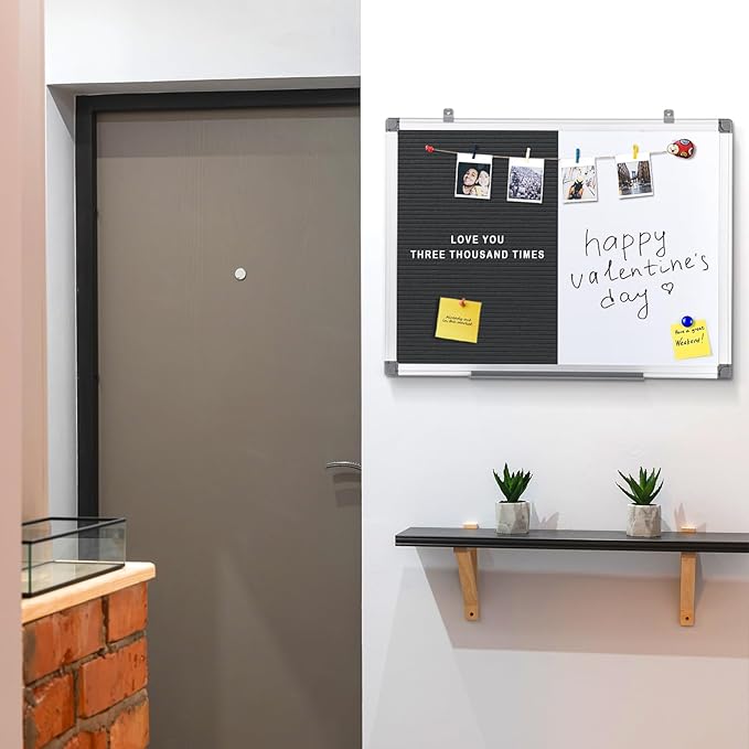 S SWANCROWN Felt Board White Board Combo/Letter Board/Dry Erase Whiteboard for Office, Classroom Home, Black, 24x18 Inch
