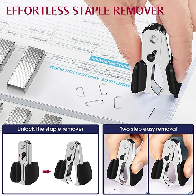 Metal Stapler Heavy Duty 50 Sheet Capacity with 1750 Staples and Staple Remover, Full Strip Staplers for Desk, No Jam, Non-Slip for Office & Classroom, Pink