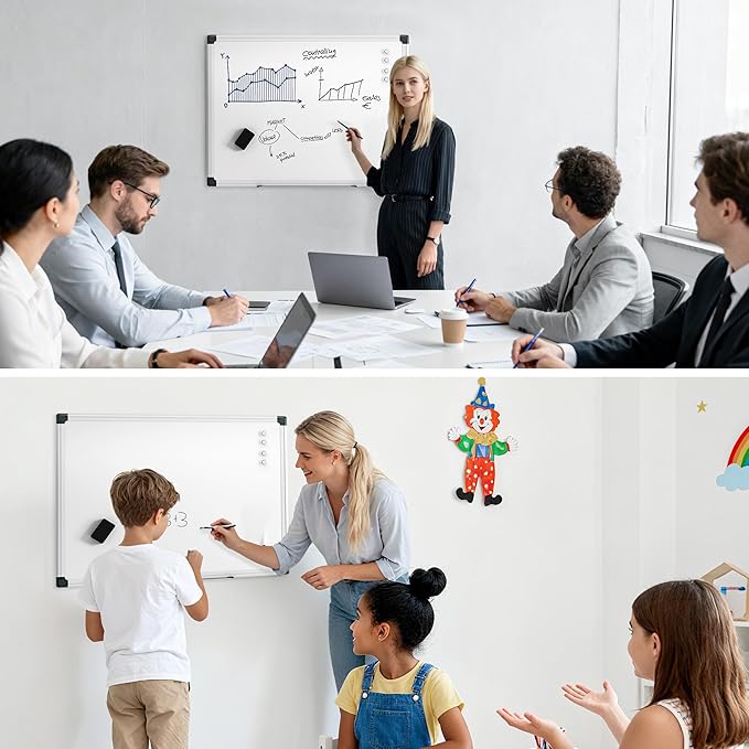 VUSIGN Magnetic Dry Erase White Board for Wall 24"×18"- 1 Eraser, 2 Markers, 4 Magnets, Aluminum Frame Whiteboard for Home, School, Office