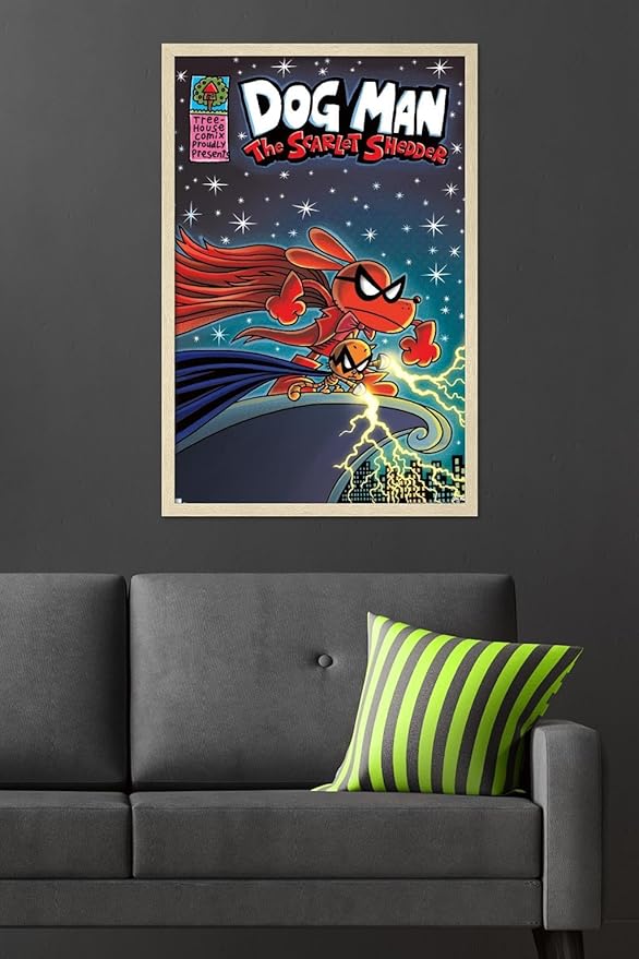 Dog Man - The Scarlet Shedder Wall Poster, 34L" x 22.4W", Blonde Framed Version