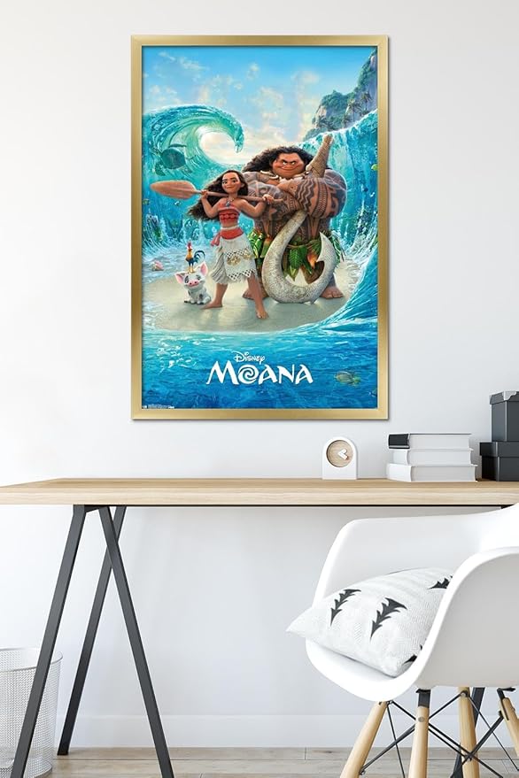 Disney Moana - Ocean Floor Wall Poster, 34L" x 22.4W", Gold Framed Version