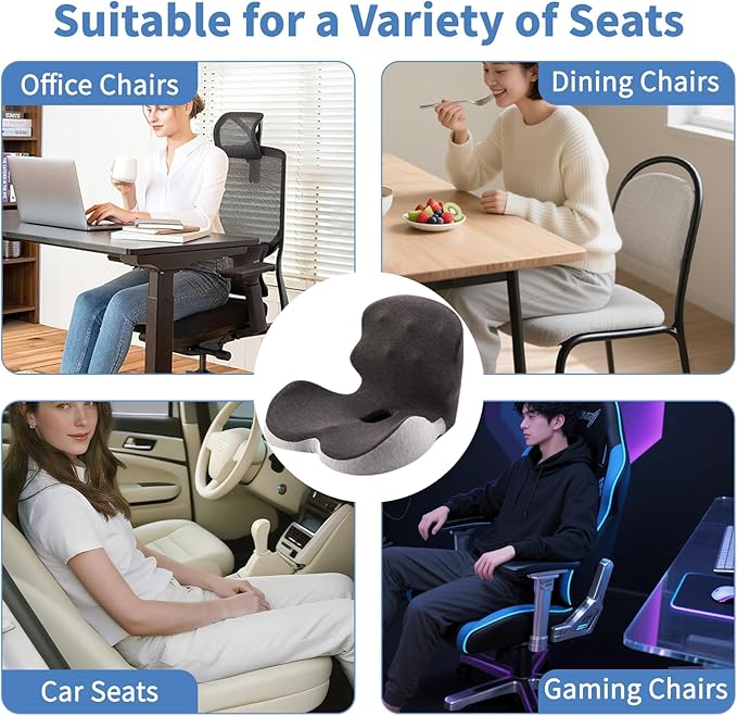 Memory Foam Office Chair Cushion, Ergonomic Seat Cushion with Lumbar Support, Extra Thick L-Shaped Integrated Seat Cushions with Adjustable Strap, for Gaming, Car Seat Cushion(Gray Stitching)