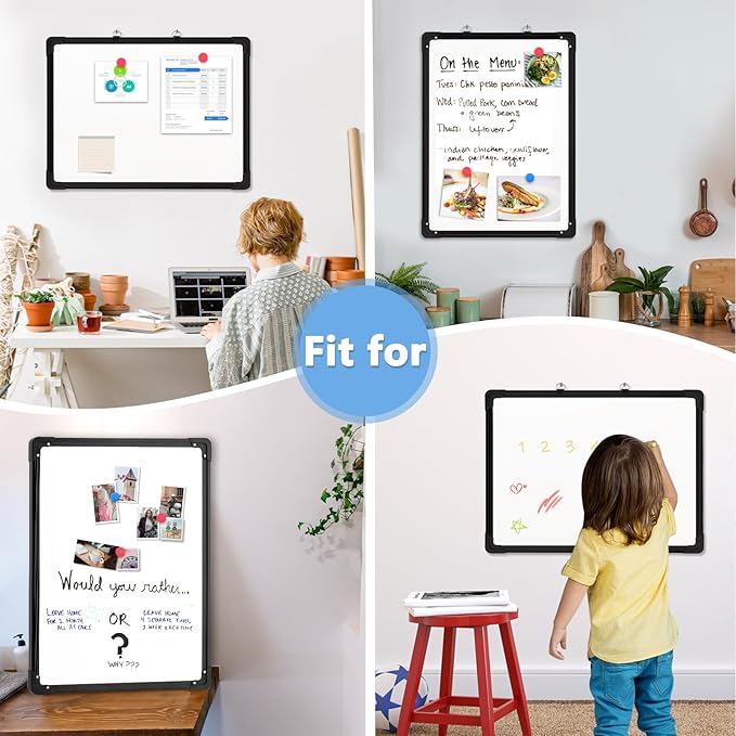 Double-Sided White Board, 12" x 16" Dry Erase Board Small Whiteboard for Wall Black Frame Portable Magnetic Hanging White Board Dry Erase for College Dorm Room, School, Home, Office
