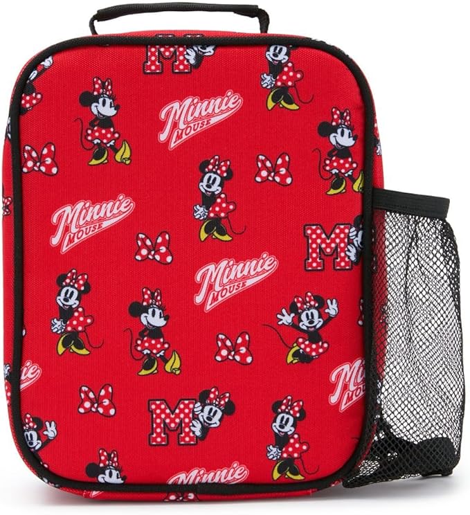 Disney Store Official Minnie Mouse Collegiate Insulated Lunch Box - Minnie Mouse Lunch Bag for Kids with Double Zip Pull, Embroidered Details, Screen Art, Mesh Pocket, ID Label - Perfect for School