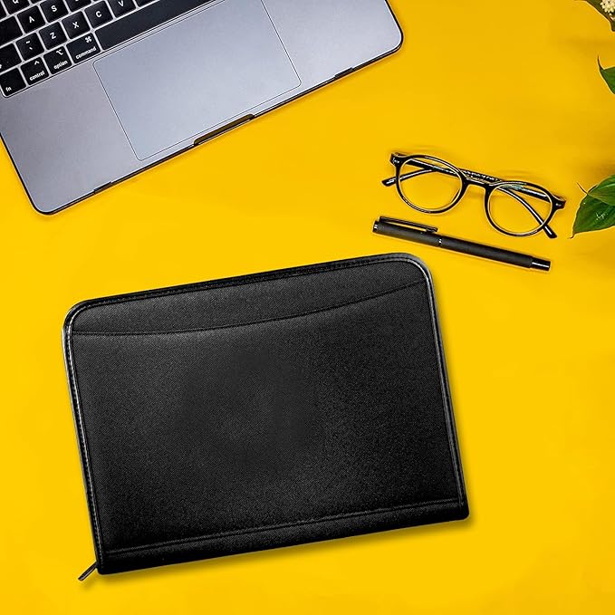 Zippered Portfolio Organizer/ A4 Refillable Lined Writing Notepad Folder Case/Fabric-Covered Padfolio Binder with Interior Storage Pocket for Men Women.