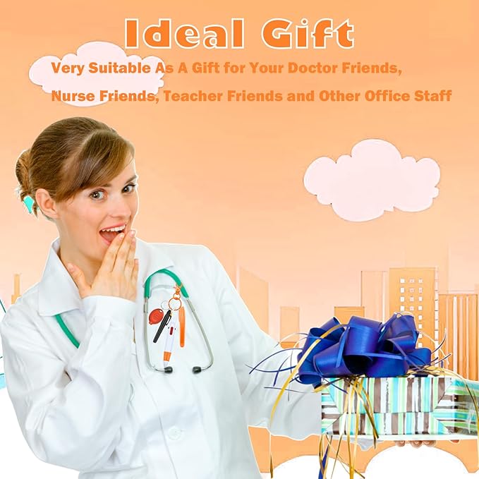 Nurse Pen Set, Badge Reel Pen Include Highlighter, Permanent Marker, LED Keychain Flashlight, Ballpoint Pen, and Nursing Keychain Clip (Orange)