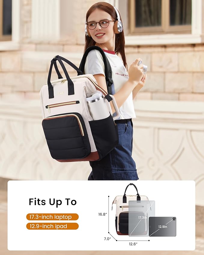 LOVEVOOK Puffer Laptop Backpack for Women, 17 Inch Work Backpack purse for Nurse Teacher, College Bookbag Personal Item Travel Bag Computer Daypack for Daily Commute