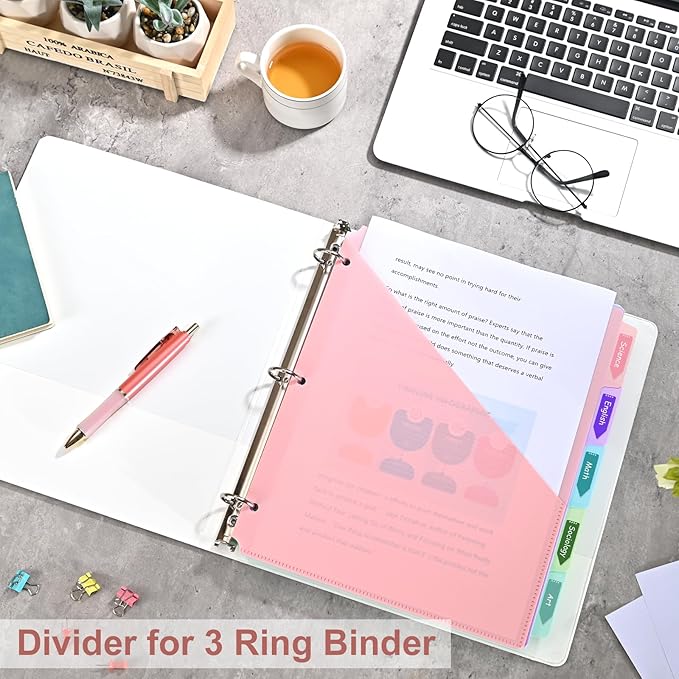 5 Tabs Dividers with One Pockets for 3 Ring Binder, 5 Counts Binder Dividers for US Letter Size, Binder Dividers with Tabs for School Office and Home Organization, 5 Pastel Color (6)