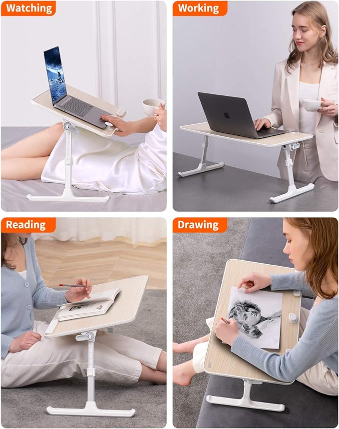 Laptop Desk for Bed, SAIJI Lap Desks Bed Trays for Eating Writing, Adjustable Computer Laptop Stand, Foldable Lap Table in Sofa and Couch(20.5x11.8 Teak