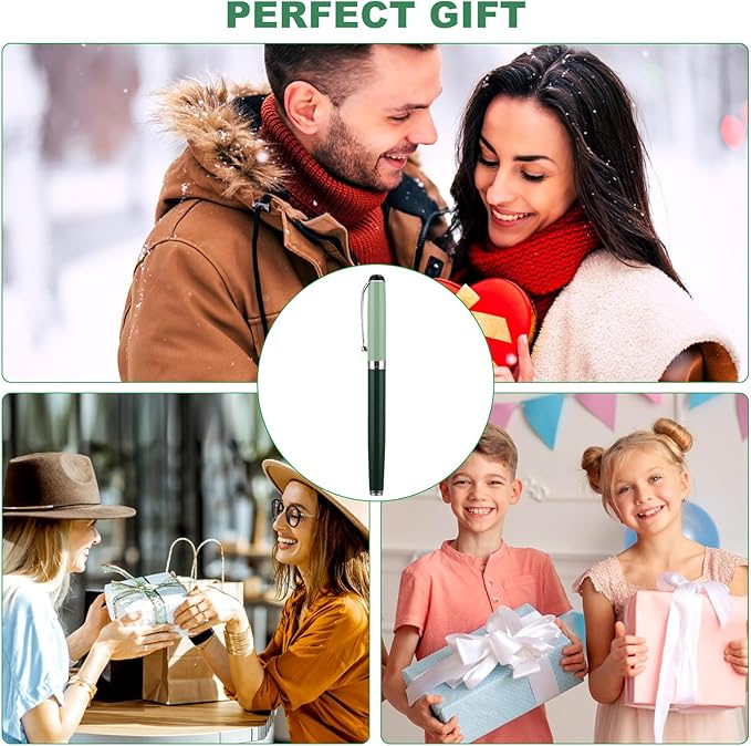 cobee Metal Fountain Pens with 10 Black Ink Cartridges, 0.5mm Fine Nib Fountain Pen Smooth Writing Luxury Calligraphy Pen Office School Supplies Gift(Green)