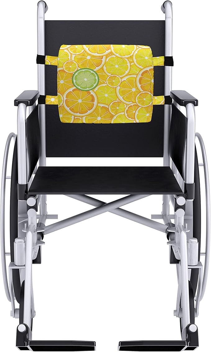 Ambesonne Yellow Lumbar Back Support Pillow, Lemon Orange Lime Fruit Citrus Round Cut Circles Big and Small Pattern, High Density Foam for Office Chairs Car Seats, 14" x 13", Yellow White