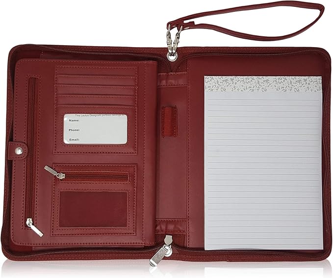 Zippered Portfolio Binder with Junior Legal 5x8 Notepad - Burgundy PU Faux Leather Business Padfolio Organizer Folder with 8 Inch Tablet Sleeve & Gift Box by Lautus Designs