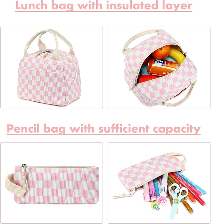 Bluboon School Backpack Set Girls Womens Laptop Bookbag Casual Daypack Fits 15 inch Laptop with Lunch Tote Bag and Pencil Bag