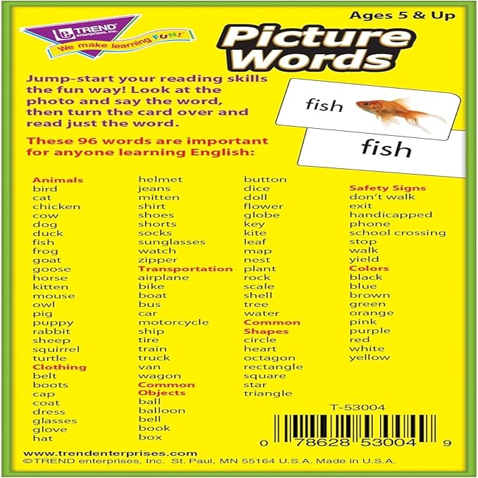Trend Enterprises: Picture Words Skill Drill Flash Cards, Content-Rich Self-Checking Cards to Practice and Master, Great for Skill Building, 96 Cards Included, Ages 5 and Up