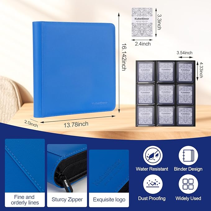 Toploader Binder – 360 Capacity, Zippered Trading Card Holder for MTG, Sports & Collectible Cards – Acid-Free, Durable & Travel-Friendly Storage (Blue dots, Toploader Binder)