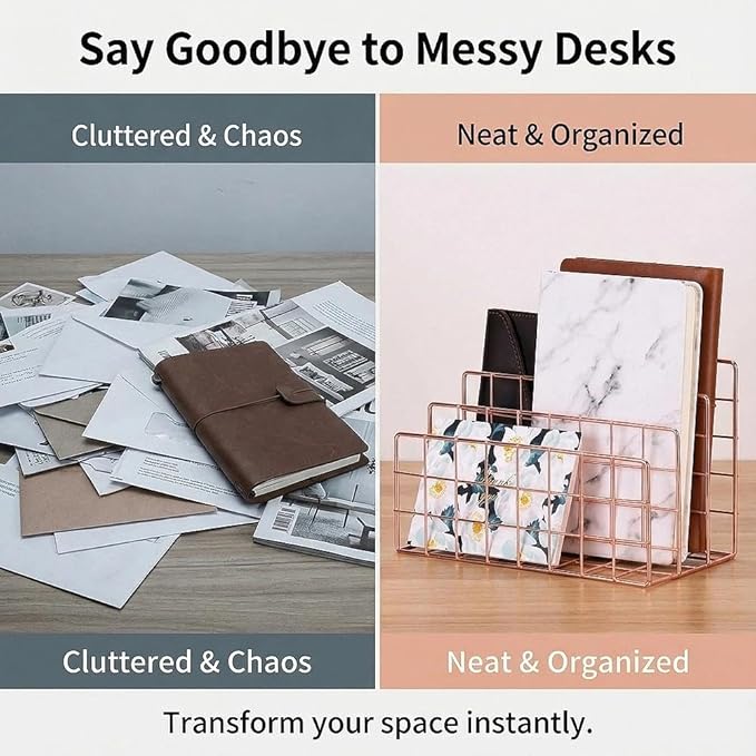 Simmer Stone Gold Letter Sorter Organizer for Desk, Premium Plated Metal Mail Holder with 3 Upright Slots, Ultra-Stable & Non-Wobbling Desktop Organizer for Envelopes, Documents, Palettes 9.5“ x 4.7 ”