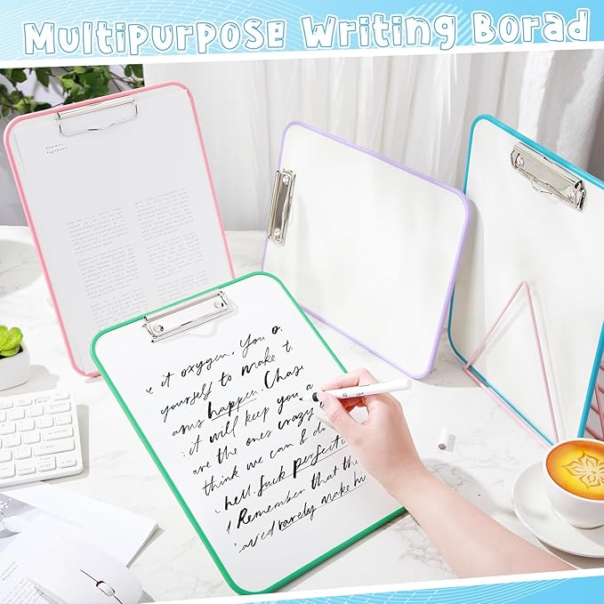 Seajan 4 Set Writing Slant Board with Stand, 15°-75° Desktop Whiteboard Dry Erase Clipboard 12x9 Inch Portable Reusable Handwriting Practice Teacher Office Supplies for Reading Drawing Studying