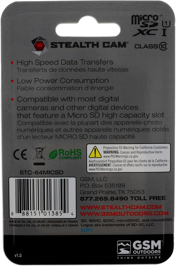 STEALTH CAM SD Card - High-Speed Data Transferring Storage Game Trail Hunting Scouting Photo Video Recording Cameras, SDHC SDXC 64GB MicroSD Memory Card