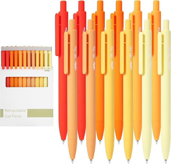 Mr. Pen- Retractable Gel Pens, 12 Pack, Black Ink, Summer Morning Barrel Gel Pens Fine Point 0.5mm, Gel Ink Pens, Aesthetic Pens for Journaling Fine Tip Pens