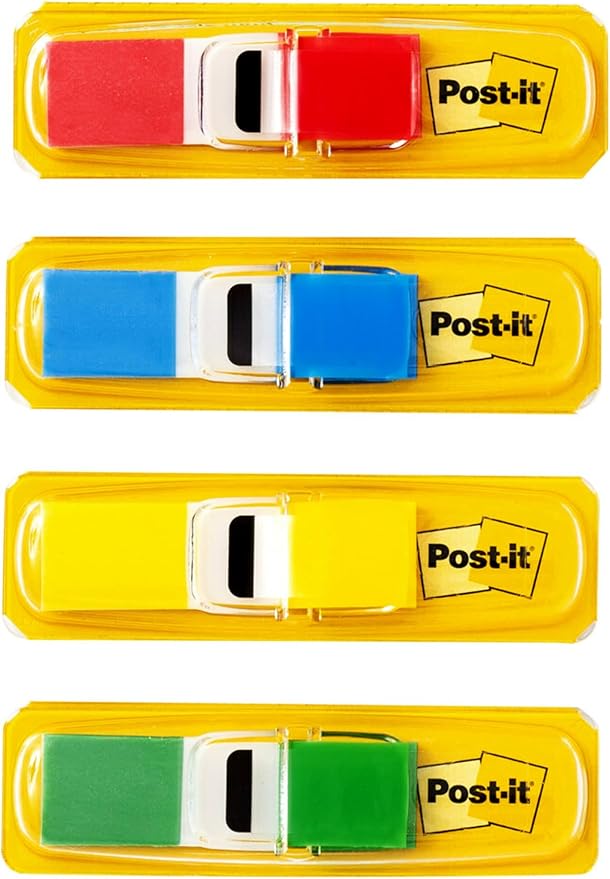 Post-it Flags, 35/Dispenser, 4 Dispensers/Pack.47 in Wide, Assorted Primary Colors (683-4)