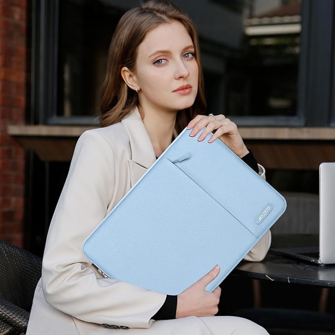 MOSISO Laptop Case 16 inch, 15-15.6 inch Laptop Sleeve Compatible with MacBook Pro 16 M4 M3 M2 M1, HP Acer Dell Lenovo ASUS Notebook, Polyester Vertical Computer Sleeve Bag with Pocket, Air Blue