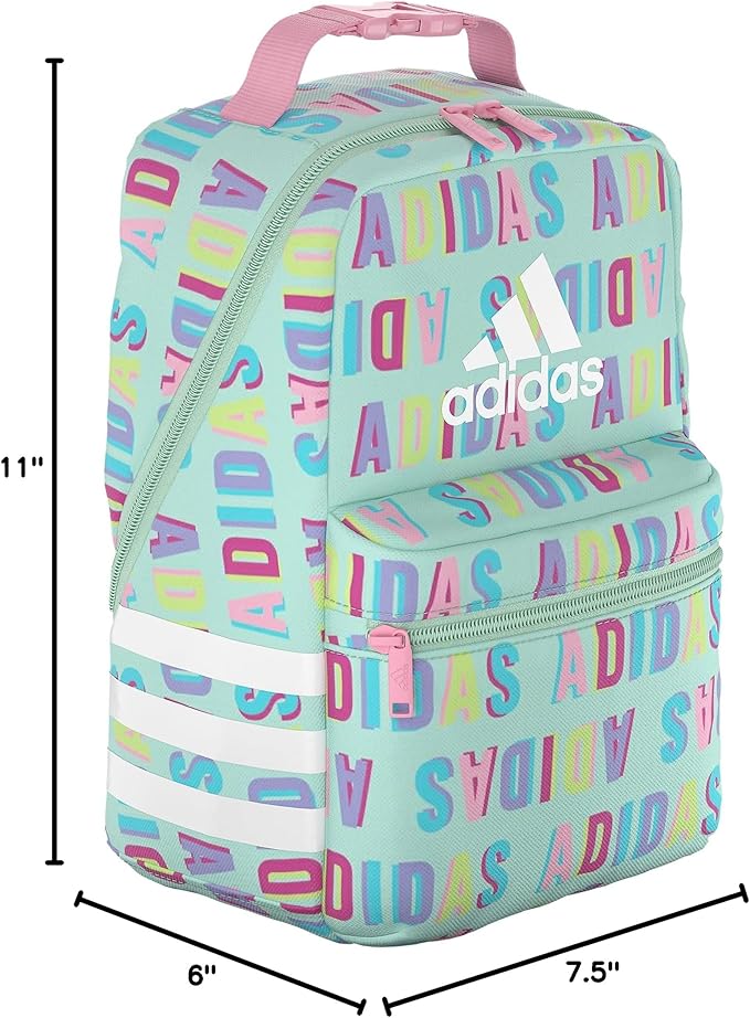 adidas Santiago Lunch Bag Cooler for Women and Men, Insulated Food Container Box with Mesh Pocket, Hall Pass Semi Flash Aqua/Pink Spark/3.0, One Size