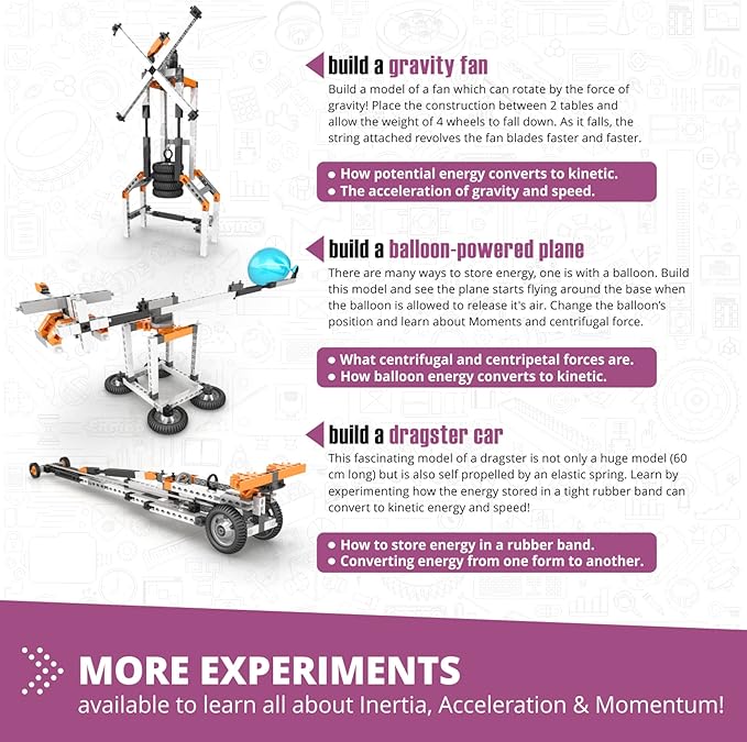 Engino- STEM Toys, Newton's Laws Inertia, Kinetic & Potential Energy, Building Toys for Kids 9+, Creative Engineering Kit, STEM Projects, Gifts for Boys (8 Model Options)
