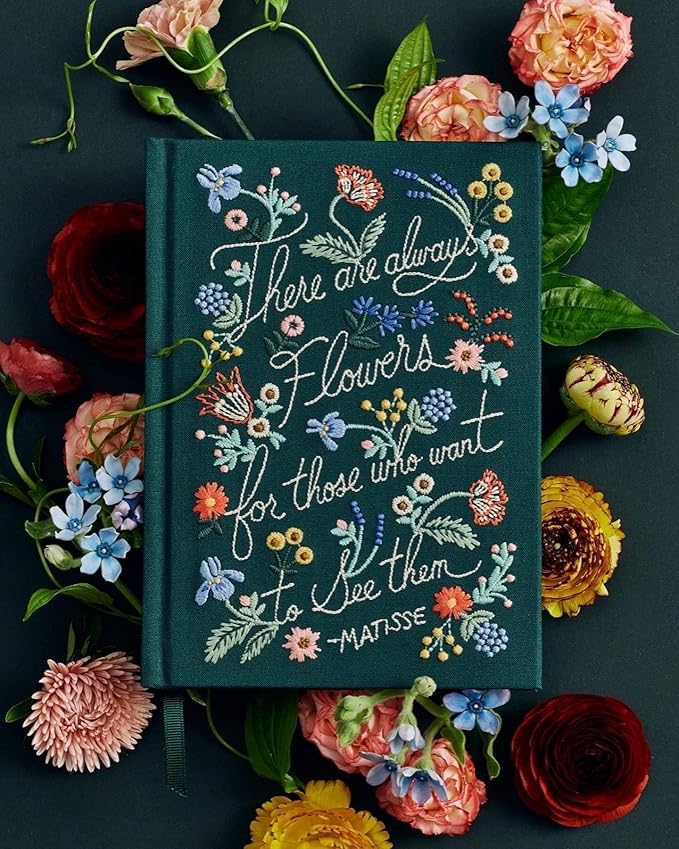 RIFLE PAPER CO. There Are Always Flowers Embroidered Journal | 240 Ruled Pages, Cloth Cover with Floral Embroidery & Grosgrain Ribbon Bookmark, Lay-Flat Binding, 8" L x 5.75" W