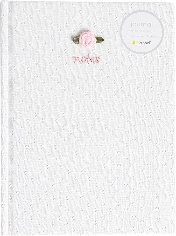 Pearhead Fabric Hardcover Journal Notebook 6x8 – Pointelle Embroidered College-Ruled Writing Journal with 200 Lined Pages, Pink
