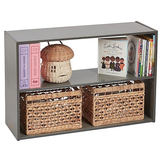 ECR4Kids Streamline 2-Shelf Double-Sided Storage Cabinet, 24in, Classroom Furniture, Grey Wash