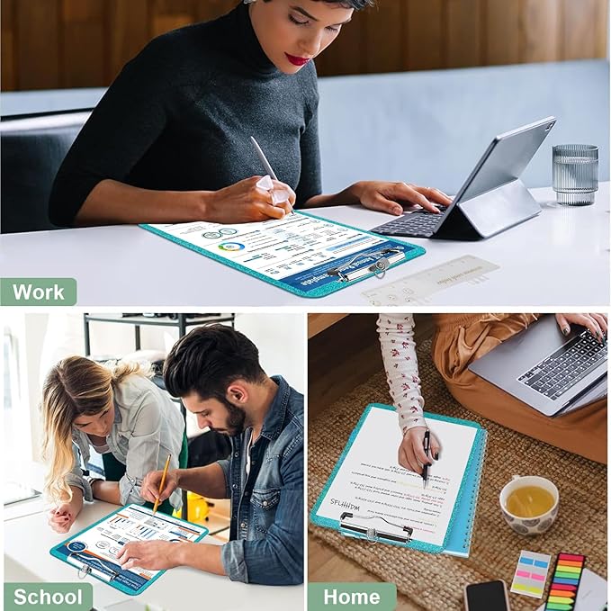 1 Pcs Clear Glitter Clipboards, Plastic Clipboard with Pen Holder,Size 8.85 x 12.4 in Shiny Clipboards with Low Profile Clip, Cute Hanging Clipboard for Office School Supplies Sparkly Clip board-Green