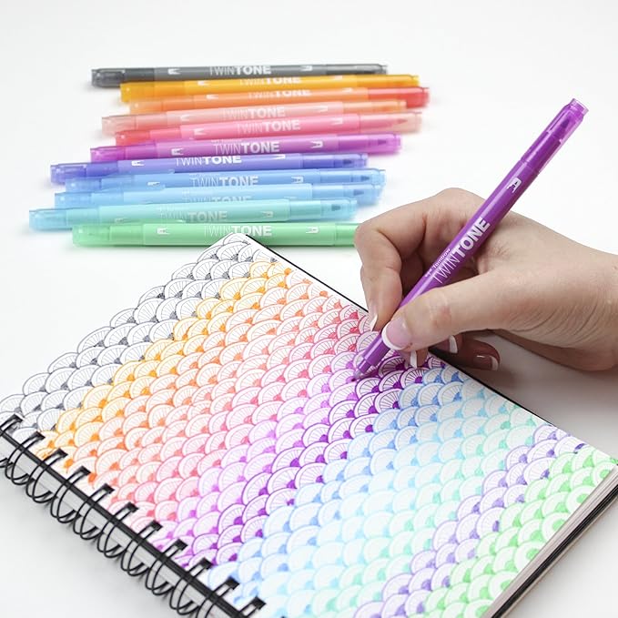 Tombow 61501 TwinTone Marker Set, Pastel, 12-Pack. Double-Sided Markers Perfect for Planners, Journals, Doodling, and More!