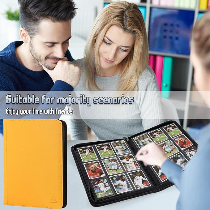 9 Pocket Card Binder - 540 Capacity with Zip Closure Premium, Double-Sided,Sturdy & Sleek PU Leather Protector for MTG, TCG, Sport & Collectible Cards (Yellow)
