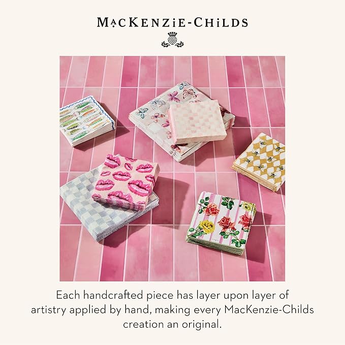 MACKENZIE-CHILDS Cocktail Paper Napkins, Stylish Paper Cocktail Napkins for Parties and More, Gray-and-White Sterling Check