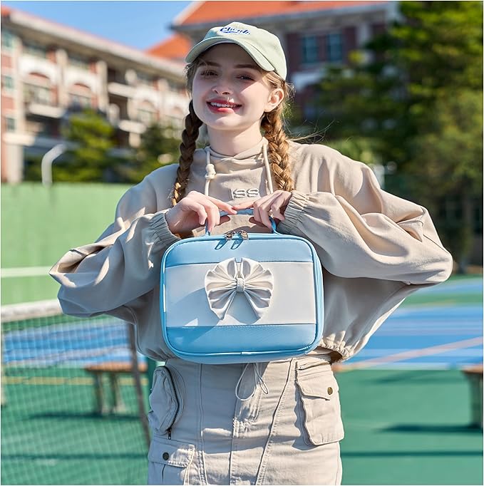 School Backpack for Girls 3PCS Nylon Kids Backpack Set with Lunch Box & Pencil Pouch, Cute Lightweight Teen Girls School Bag Laptop Bag Travel Daypack for Elementary Middle High School Beige Blue