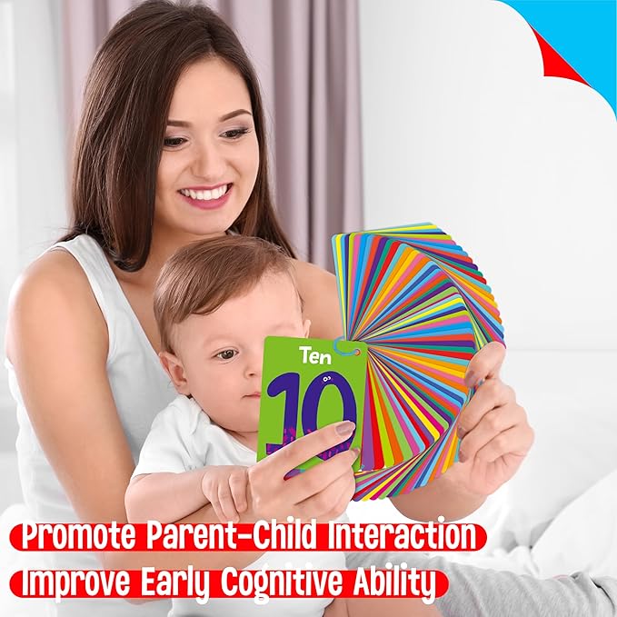 110 PCS Early Learning Flashcards, Double Sided Cards- Alphabet, Numbers, Foods, Animals, Shapes, Colors, Home Object with 4 Reclosable Rings, Learning Tool for Pre-K Kindergarten Toddlers