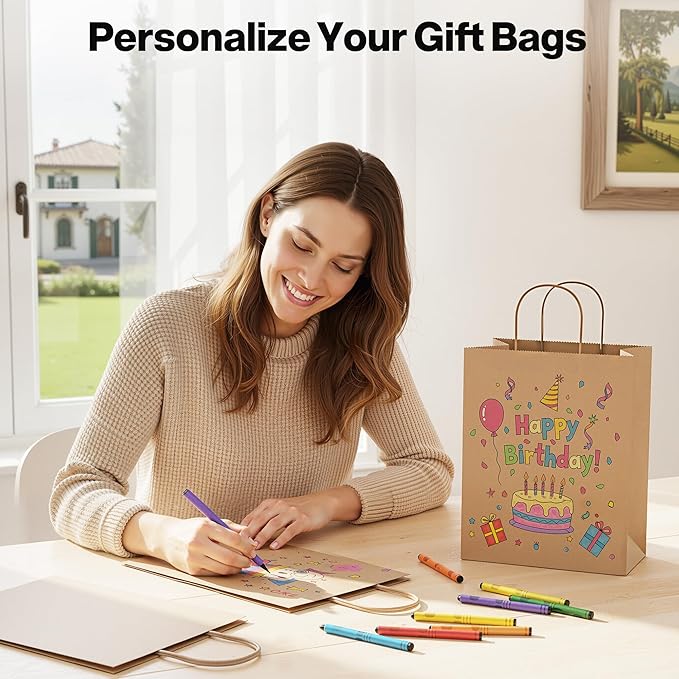 Simple Deluxe 250 Pack Kraft Paper Bags with Handles 10x5x13 - Made in USA -15 Lb Max Load - 100% Recycled Natural Brown Shopping Bags for Retail, Gifts & Merchandise (Premium 90GSM)