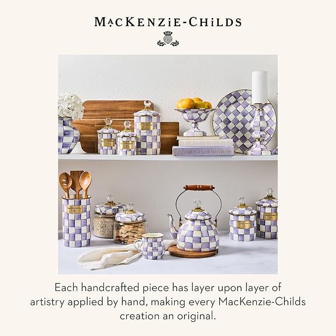 MACKENZIE-CHILDS Enamel Canister, Kitchen Storage Container with Lid, Mini, Purple-and-White Violet Check
