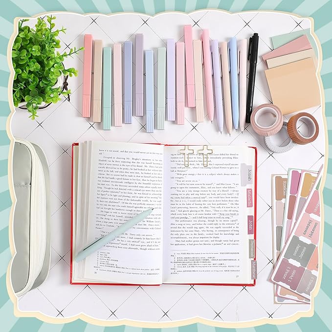 137 Pcs Bible Study Supplies Journaling Kit 1 Pencil Case 12 Highlighters 4 Sticky Notes 6 Gel Pens 35 Paper Clips 3 Tapes 1 Markers 75 Tabs for Christmas Bible School Gifts(Boho Color)