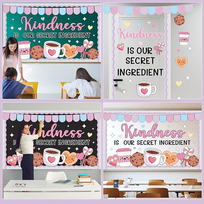 Valentine's Day Bulletin Board Decoration Valentines Coffee Mug Bulletin Board Set Valentine’s Day Kindness Cookie Paper Cutouts Motivational Classroom for School Home Wall Party Decor Supplies