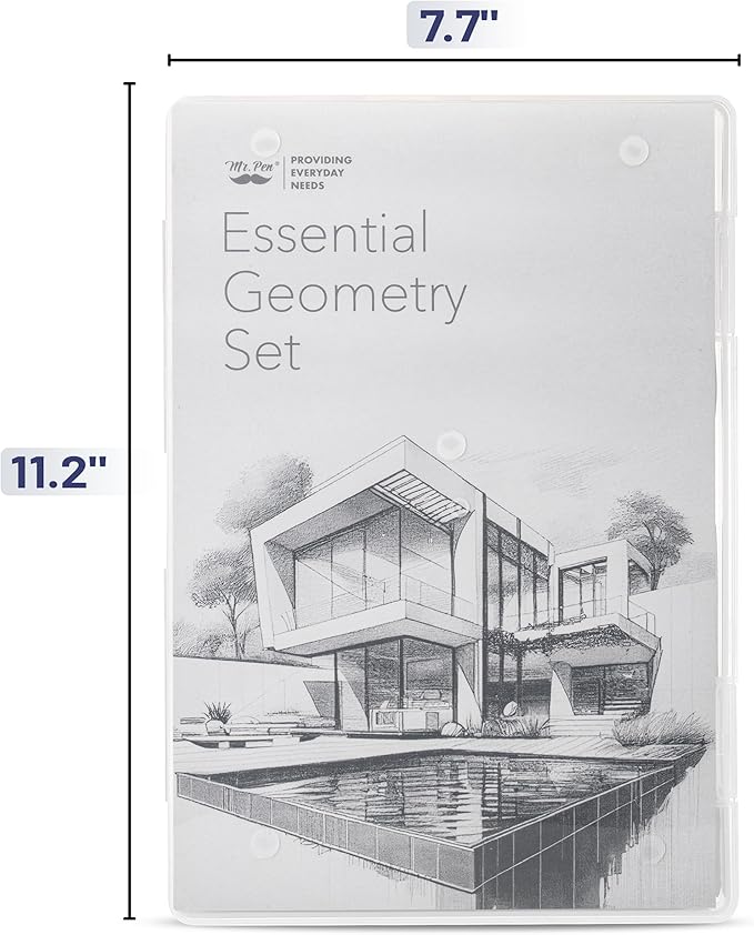 Mr. Pen- Professional Geometry Set, 15pcs, Black Geometry Kit for Artists and Students, Geometry Set, Metal Rulers and Compasses, Drawing Tools, Drafting Supplies, Drafting Set, Drafting Tools and Kit