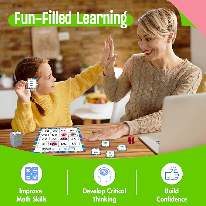 SpriteGru Multiplication & Division Bingo Game, 360 Math Problems, 2 Educational Math Board Game for Kindergarten and Preschool Kids, Perfect for Classroom & at Home