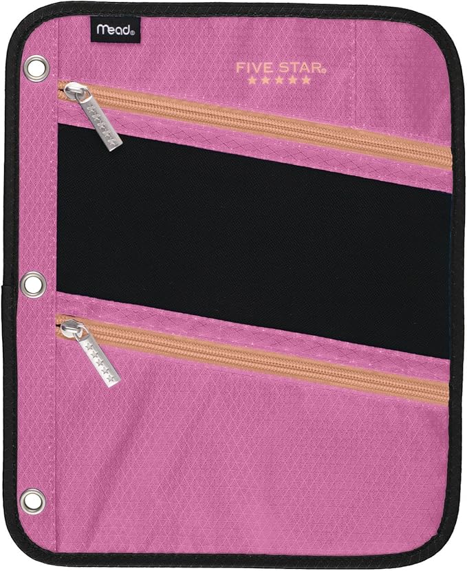 Five Star Pencil Pouch, Pen Case, Fits 3 Ring Binder, Zipper Pouch, Pink/Coral (50642CD8)