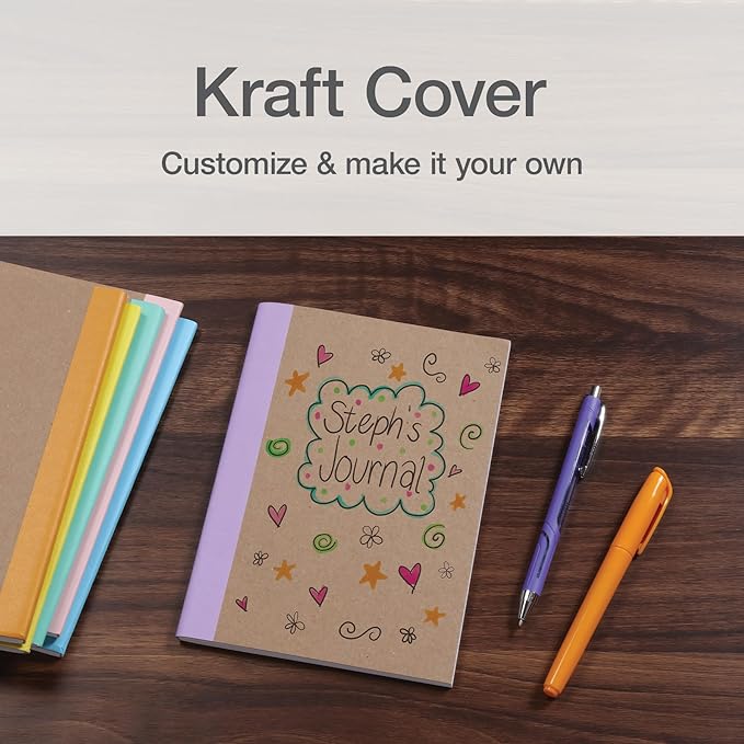 Oxford Composition Notebook, Notebooks for School, School Supplies, College Ruled Paper, 5.75 x 8 Inches, Small Journals, 60 Sheets, Kraft Covers with Assorted Pastel Spines (63832) (Pack of 36)