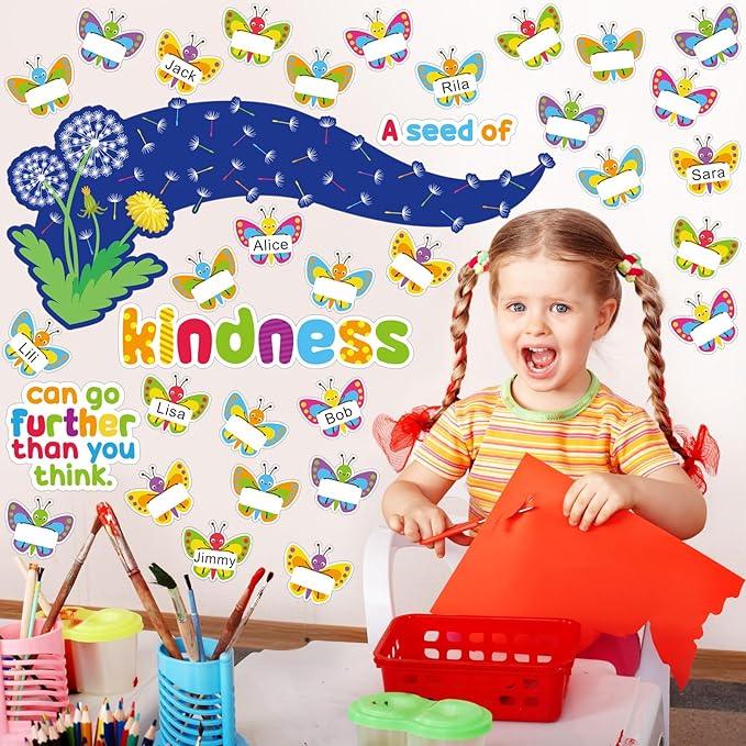 Summer Butterfly Bulletin Board Decorations Set Christian Kindness Bulletin Board Decor Set Religious Butterfly Name Tags Dandelion Cutouts for Summer Sunday School Classroom Wall Decor