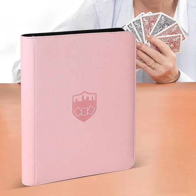 Trading Card Binder 9 Pocket, GERMUN PU Cover Card Binder for 360 Cards, Premium Trading Card Holder Folders, Double Sided Pocket Card Album for MTG, TCG (Pink)