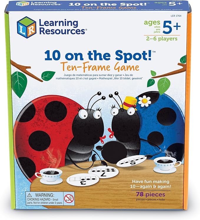 Learning Resources 10 on the Spot Ten Frame Game - Math Manipulatives, Board Games for Kids, Number Cards, Toddler Montessori Counters, STEM Toys for Classroom, Party Gifts for Boys and Girls